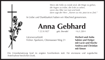 Traueranzeige von Anna Gebhard von Pegnitz-Zeitung